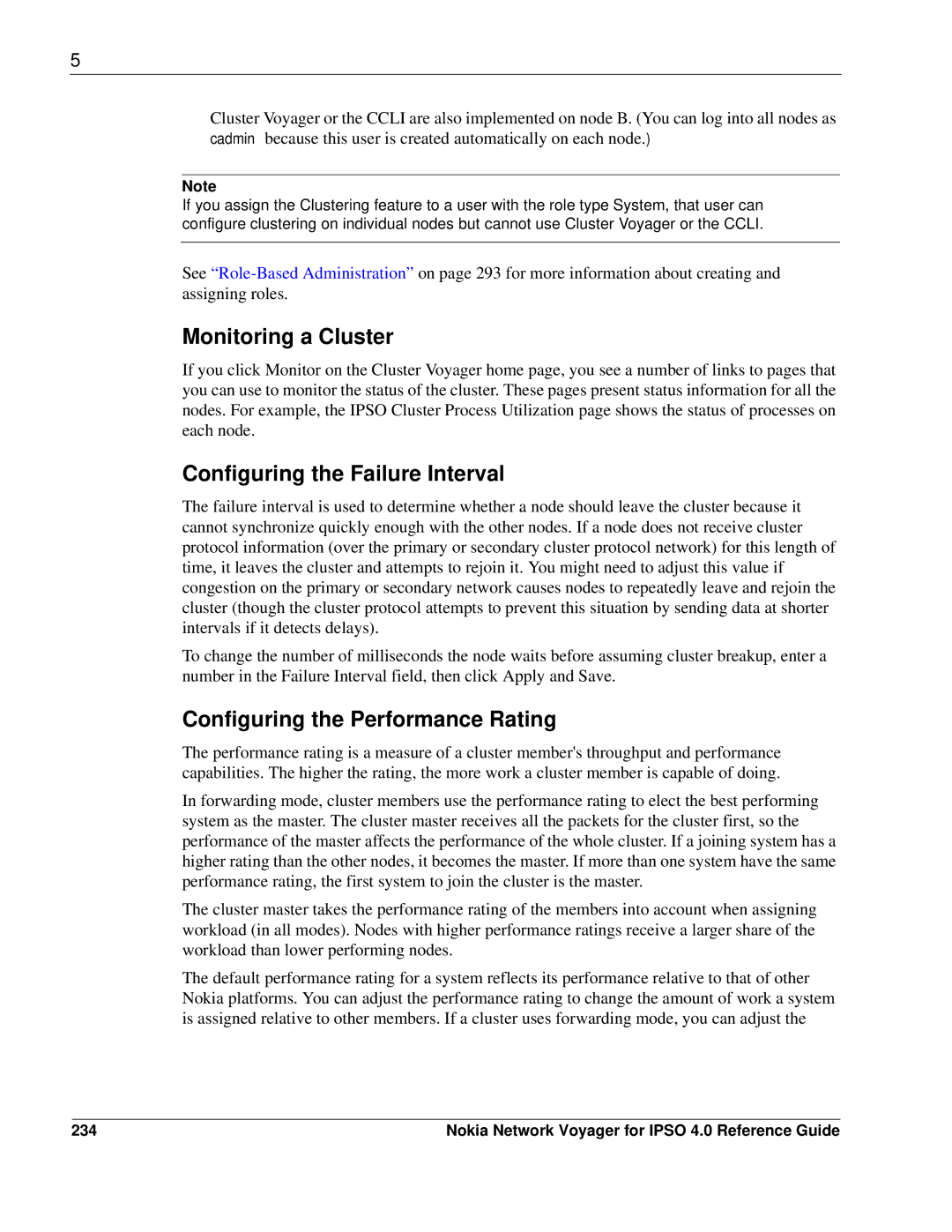 Nokia IPSO 4.0 manual Monitoring a Cluster, Configuring the Failure Interval, Configuring the Performance Rating, 234 