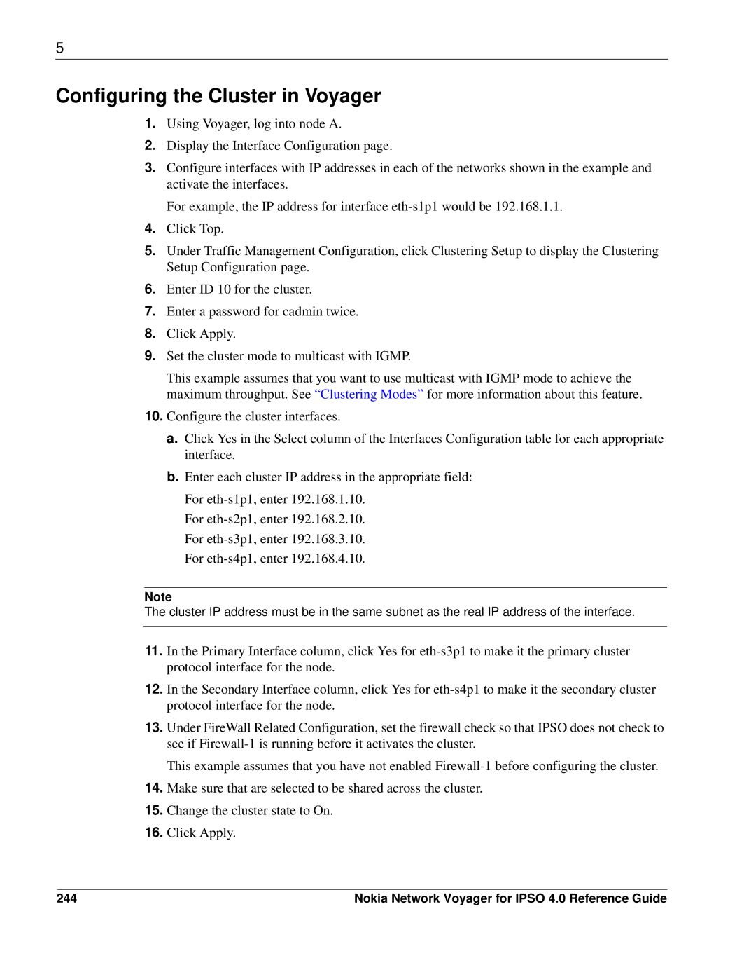 Nokia IPSO 4.0 manual Configuring the Cluster in Voyager, 244 