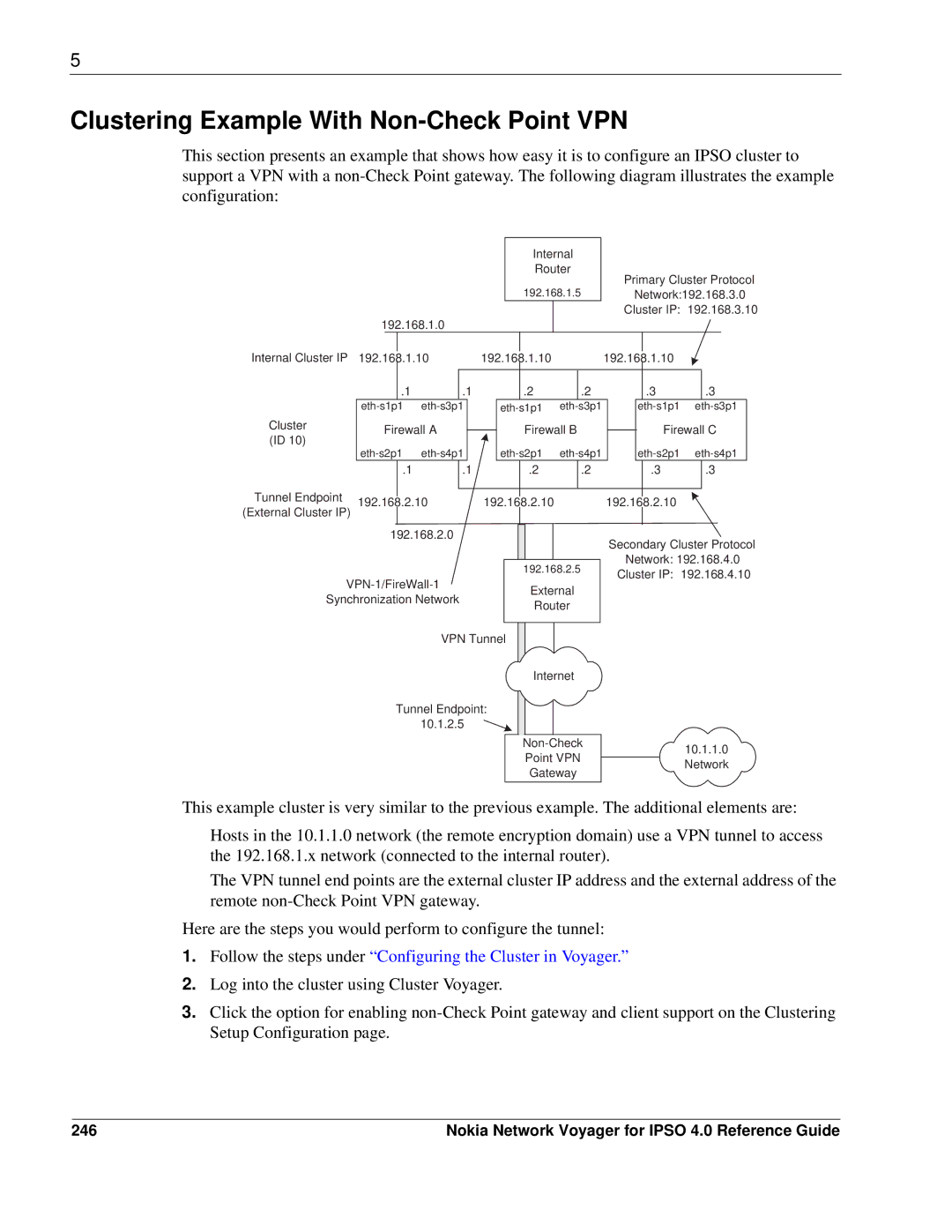 Nokia IPSO 4.0 manual Clustering Example With Non-Check Point VPN, 246 