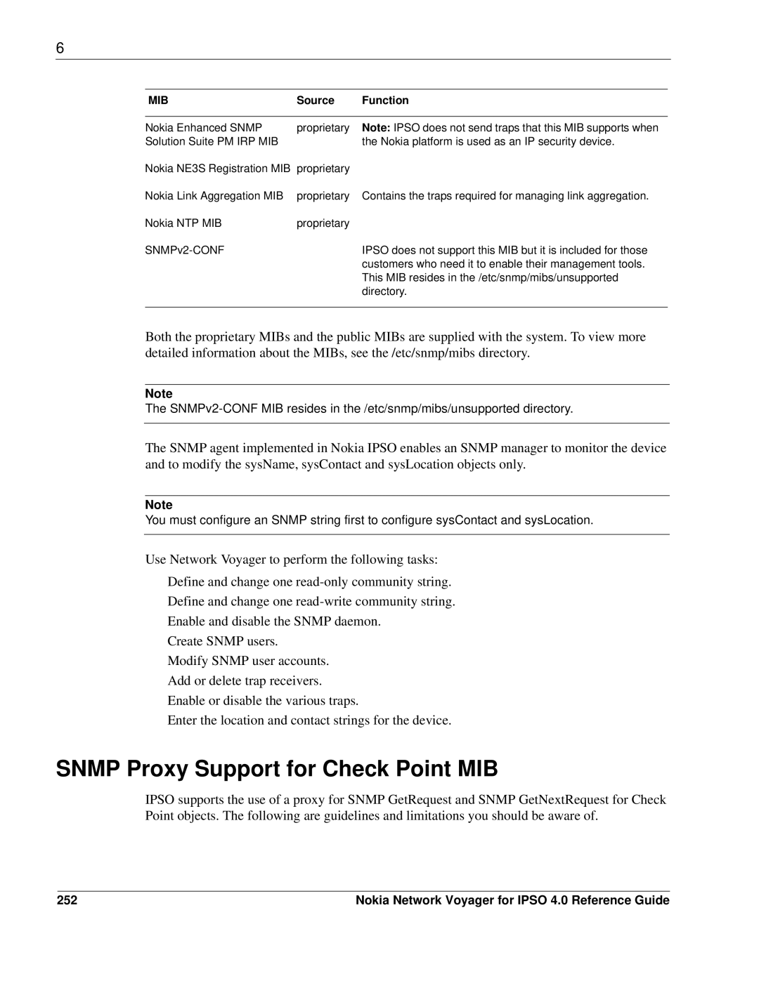 Nokia IPSO 4.0 manual Snmp Proxy Support for Check Point MIB, 252 