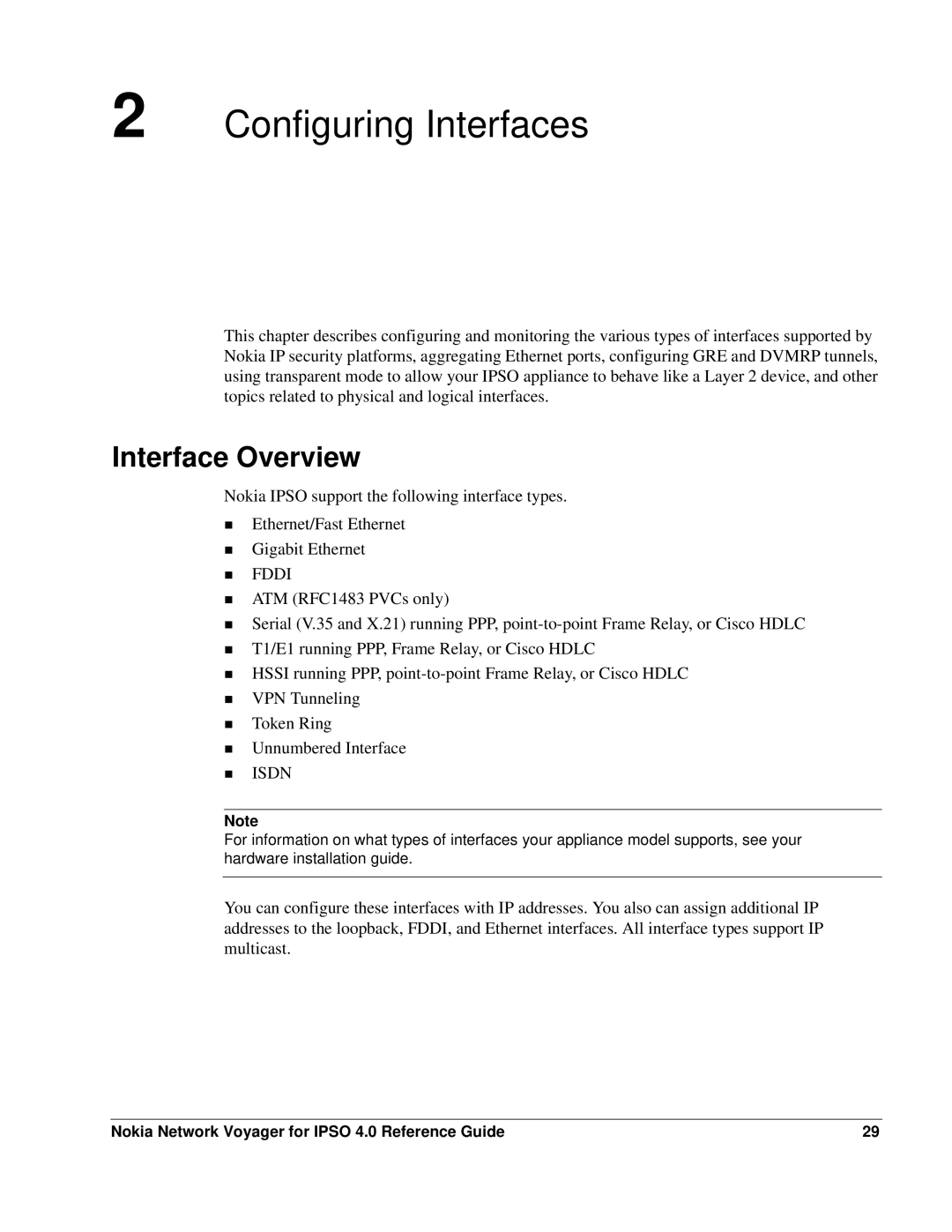 Nokia IPSO 4.0 manual Configuring Interfaces, Interface Overview 