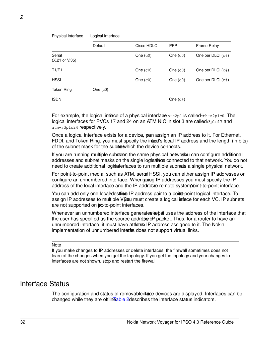 Nokia IPSO 4.0 manual Interface Status 