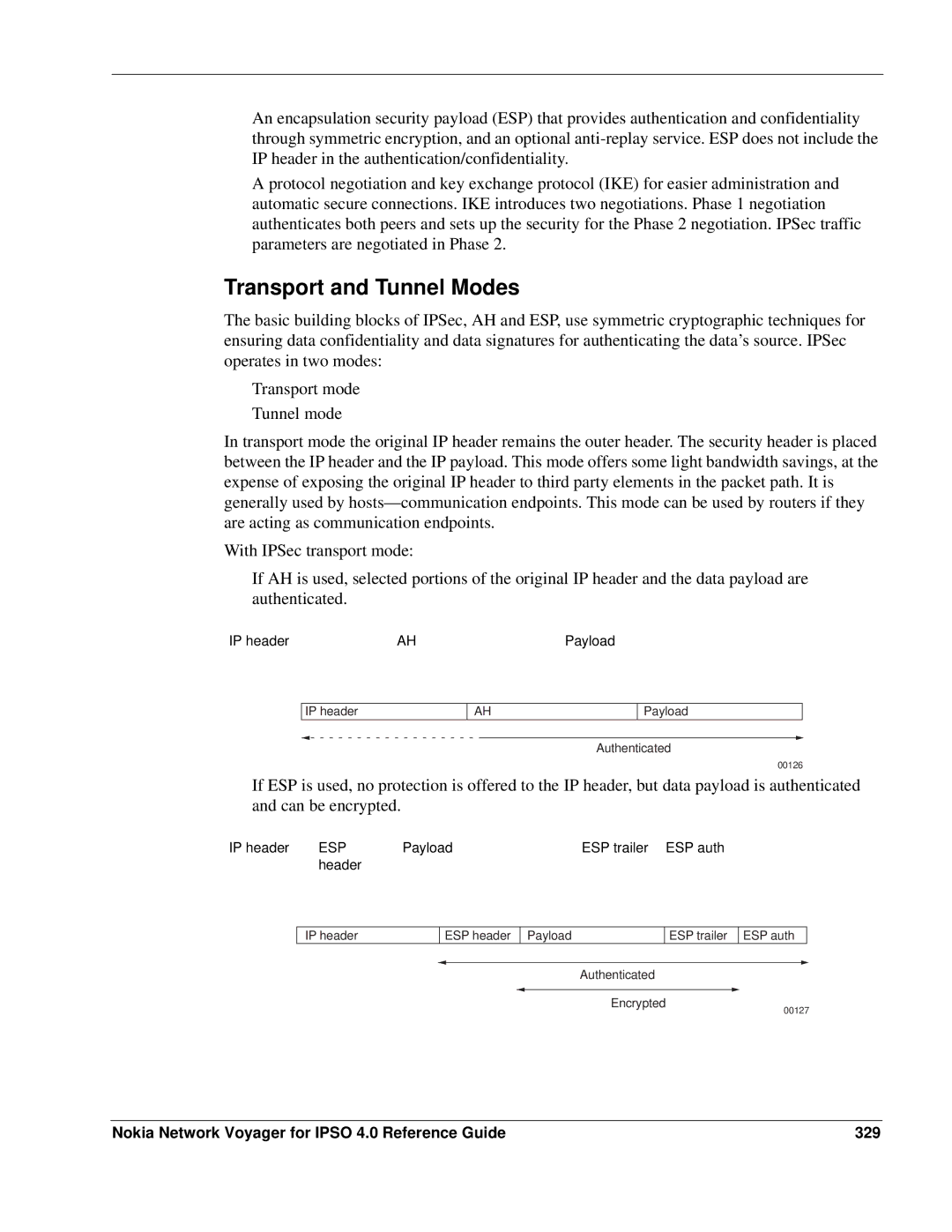 Nokia IPSO 4.0 manual Transport and Tunnel Modes, Nokia Network Voyager for Ipso 4.0 Reference Guide 329 