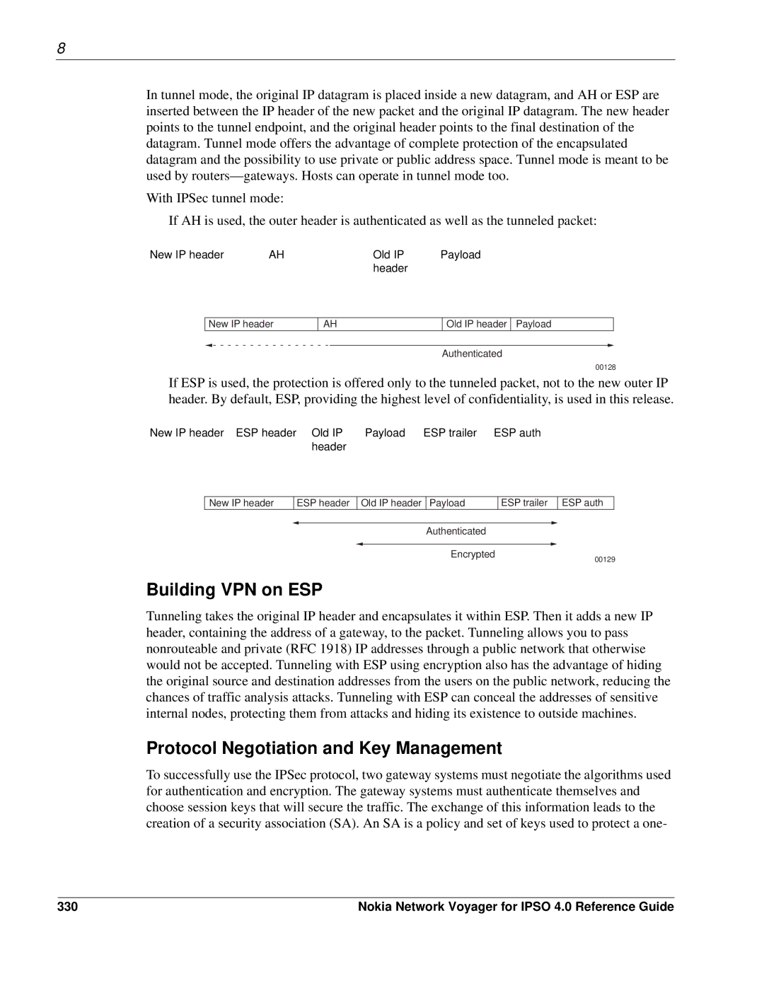 Nokia IPSO 4.0 manual Building VPN on ESP, Protocol Negotiation and Key Management, 330 