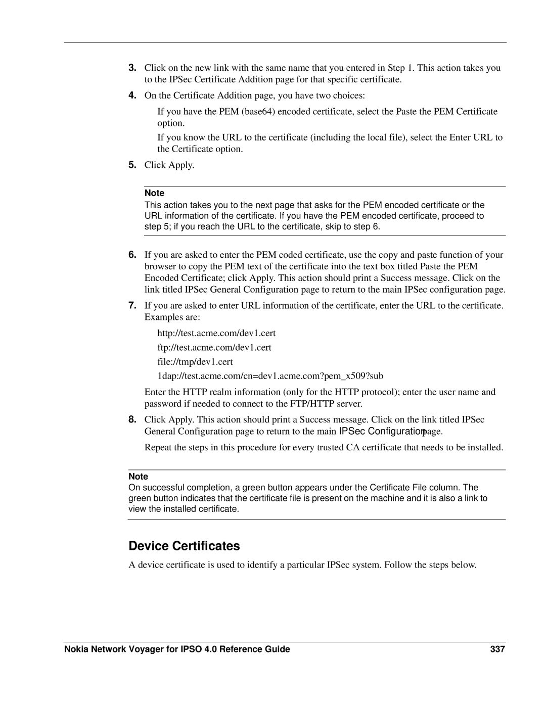 Nokia IPSO 4.0 manual Device Certificates, Nokia Network Voyager for Ipso 4.0 Reference Guide 337 