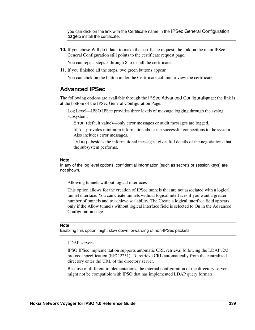 Nokia IPSO 4.0 manual Advanced IPSec, Nokia Network Voyager for Ipso 4.0 Reference Guide 339 