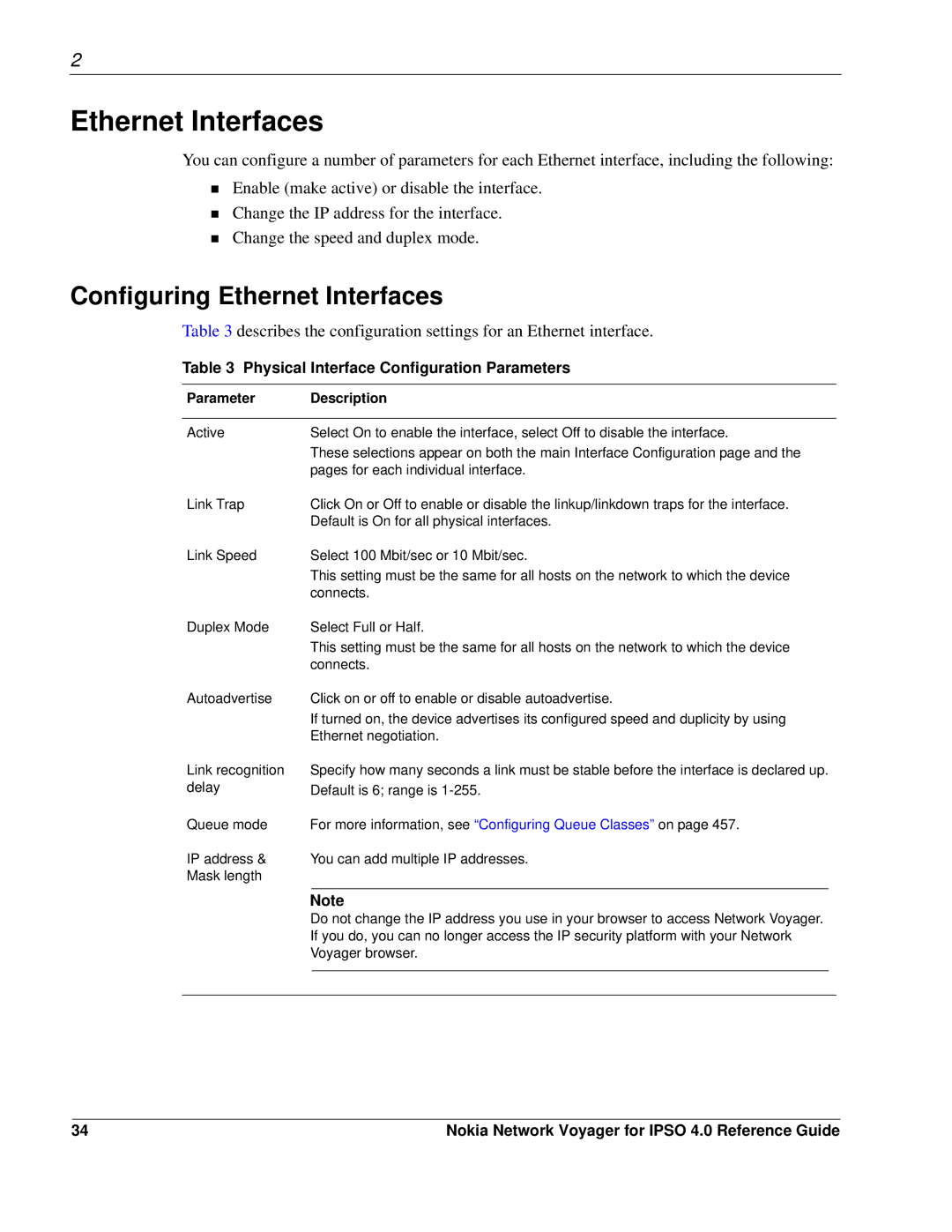 Nokia IPSO 4.0 Configuring Ethernet Interfaces, Physical Interface Configuration Parameters, Parameter Description 