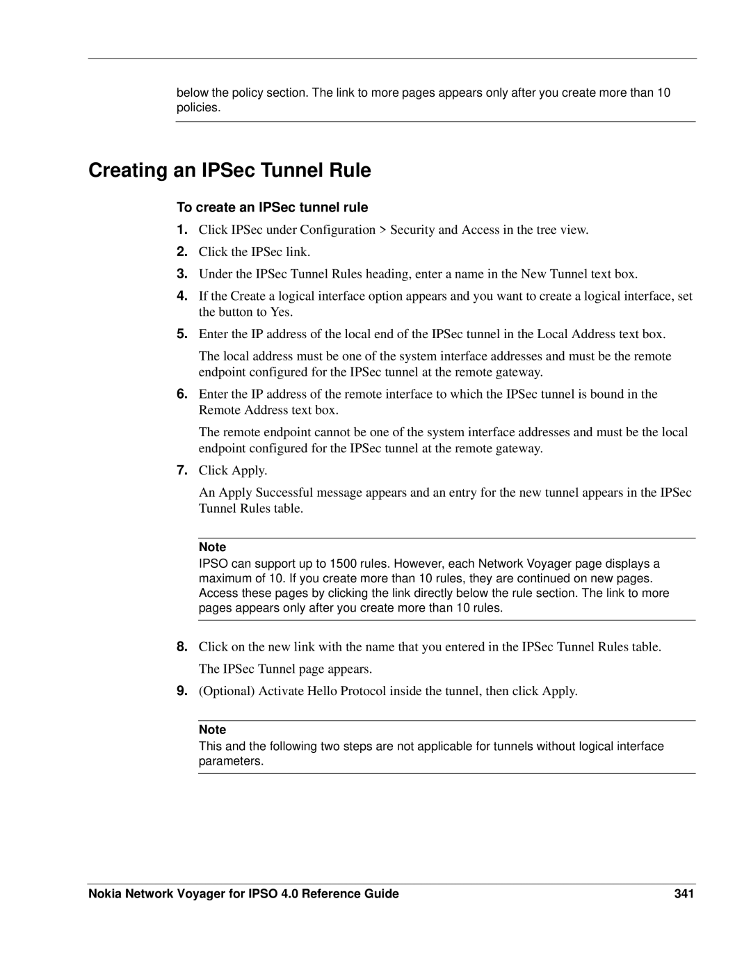 Nokia IPSO 4.0 manual Creating an IPSec Tunnel Rule, To create an IPSec tunnel rule 