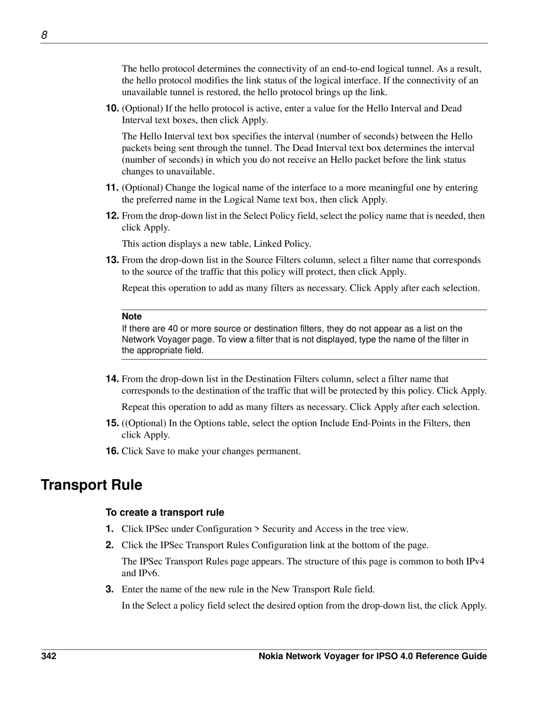 Nokia IPSO 4.0 manual Transport Rule, To create a transport rule, 342 