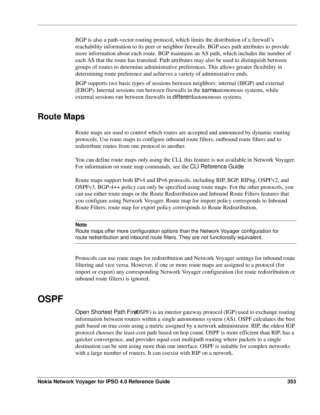 Nokia IPSO 4.0 manual Route Maps, Nokia Network Voyager for Ipso 4.0 Reference Guide 353 