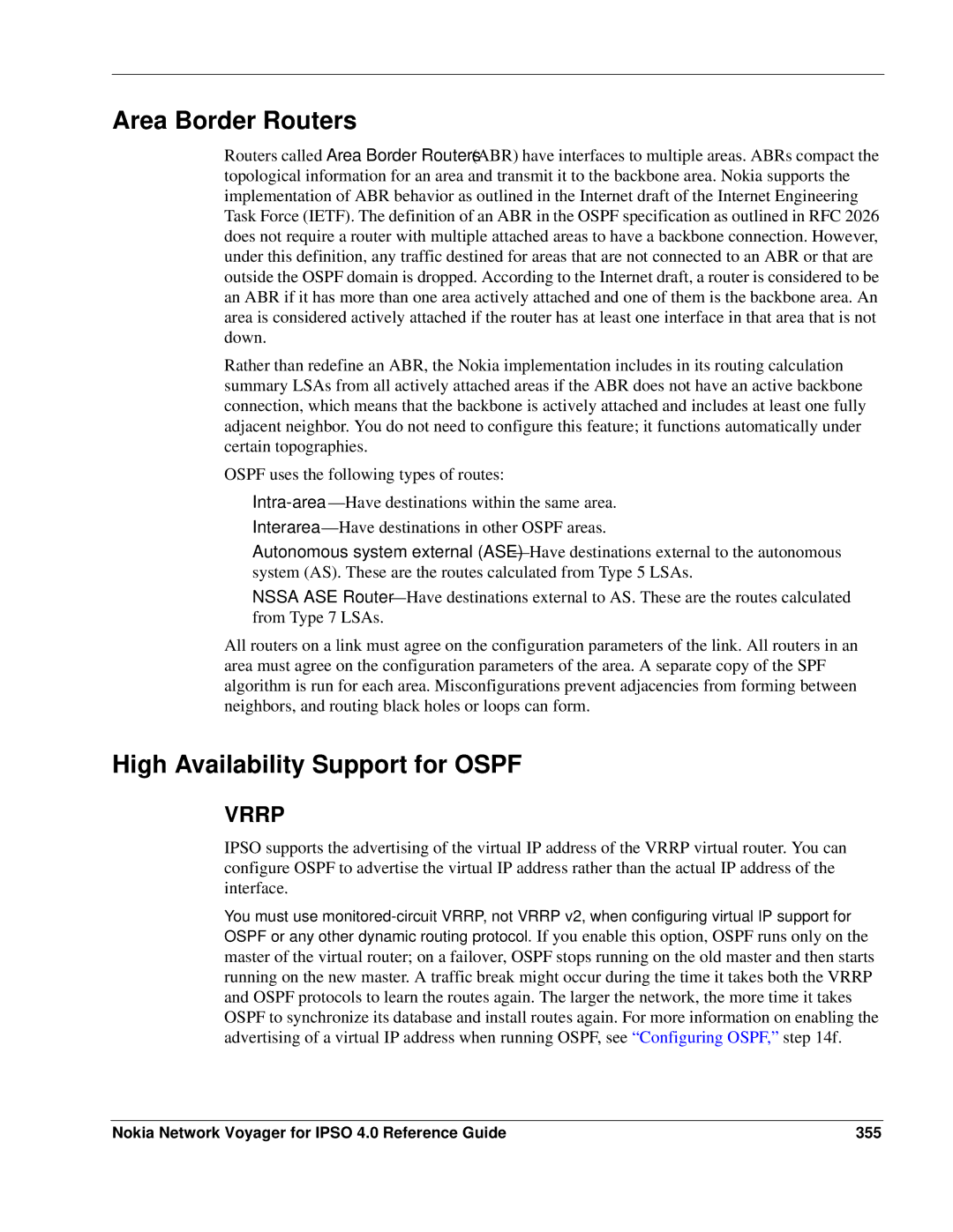 Nokia IPSO 4.0 manual Area Border Routers, High Availability Support for Ospf 