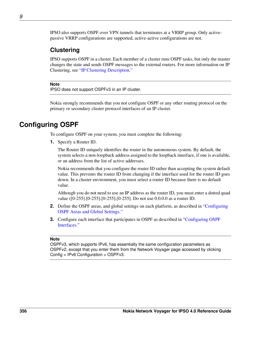 Nokia IPSO 4.0 manual Configuring Ospf, Clustering, 356 