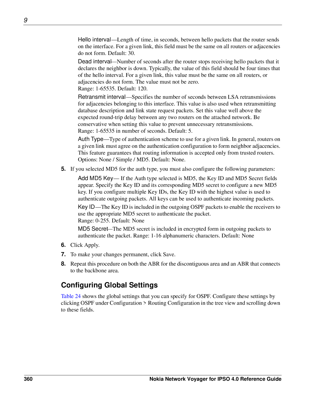 Nokia IPSO 4.0 manual Configuring Global Settings, 360 