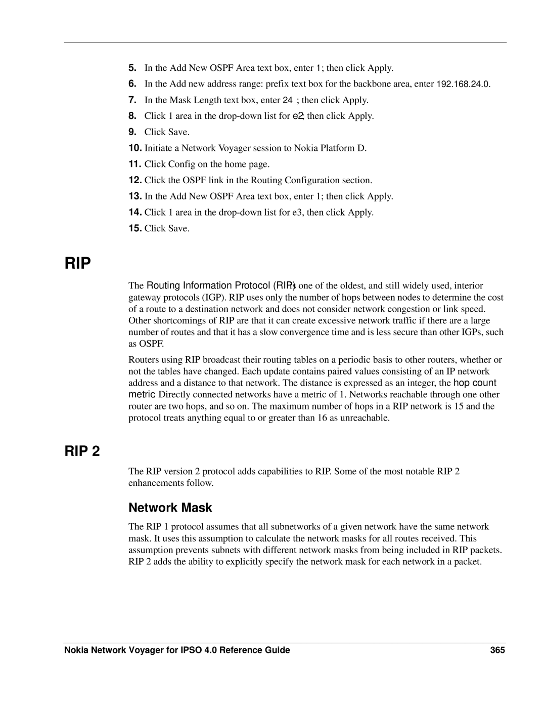 Nokia IPSO 4.0 manual Network Mask, Nokia Network Voyager for Ipso 4.0 Reference Guide 365 