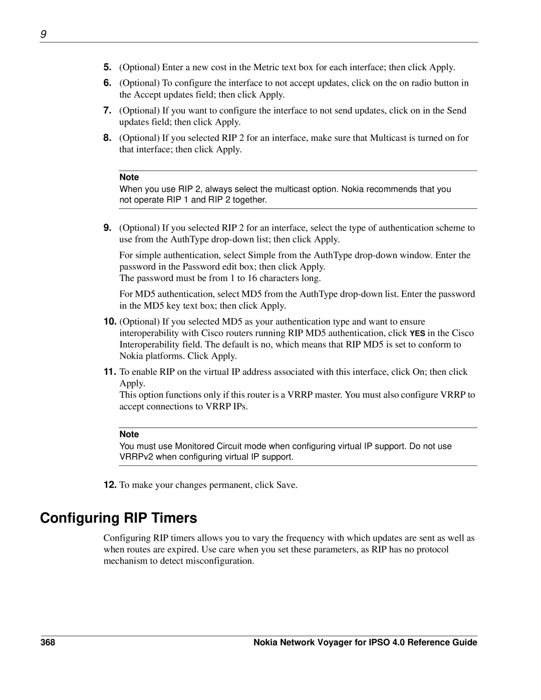 Nokia IPSO 4.0 manual Configuring RIP Timers, 368 