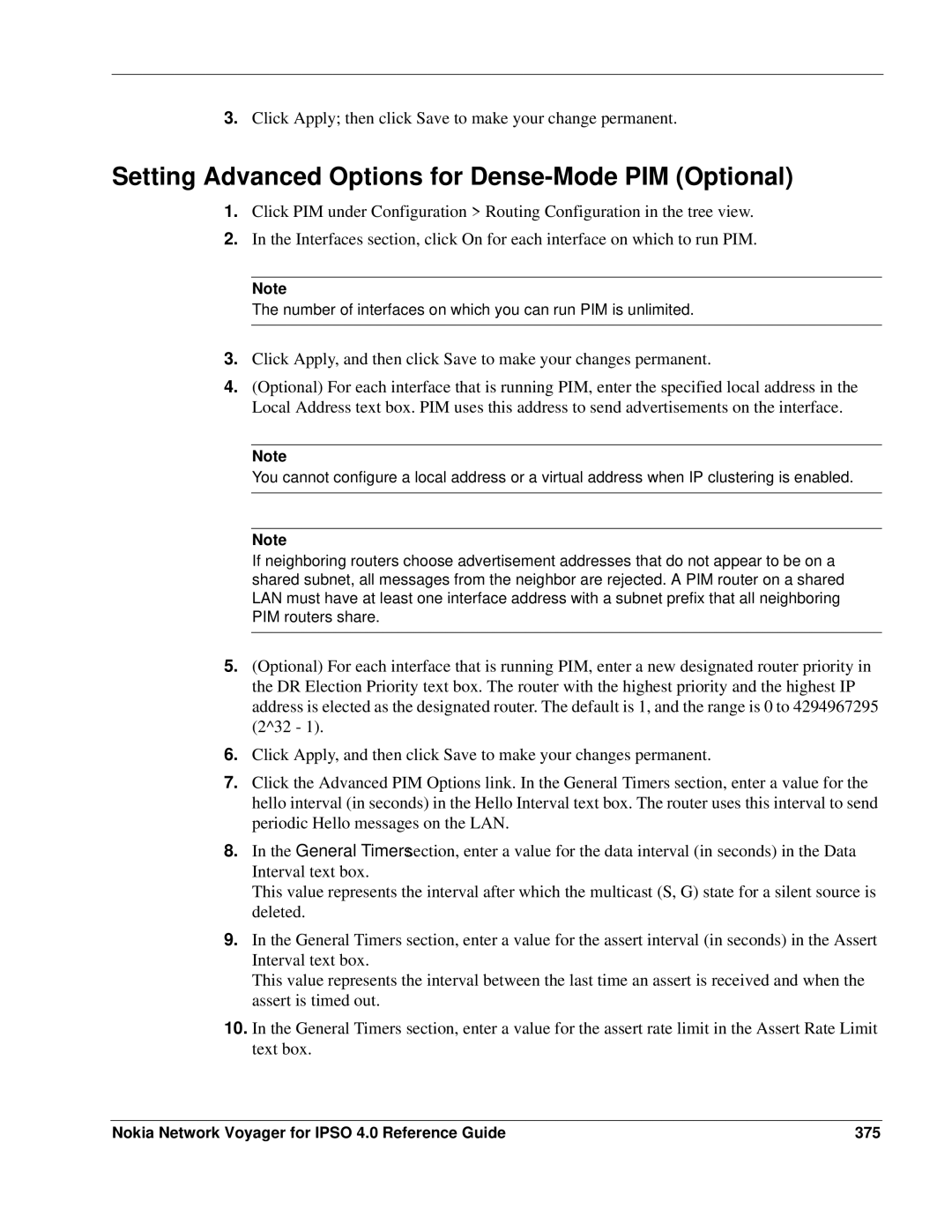 Nokia IPSO 4.0 manual Setting Advanced Options for Dense-Mode PIM Optional 