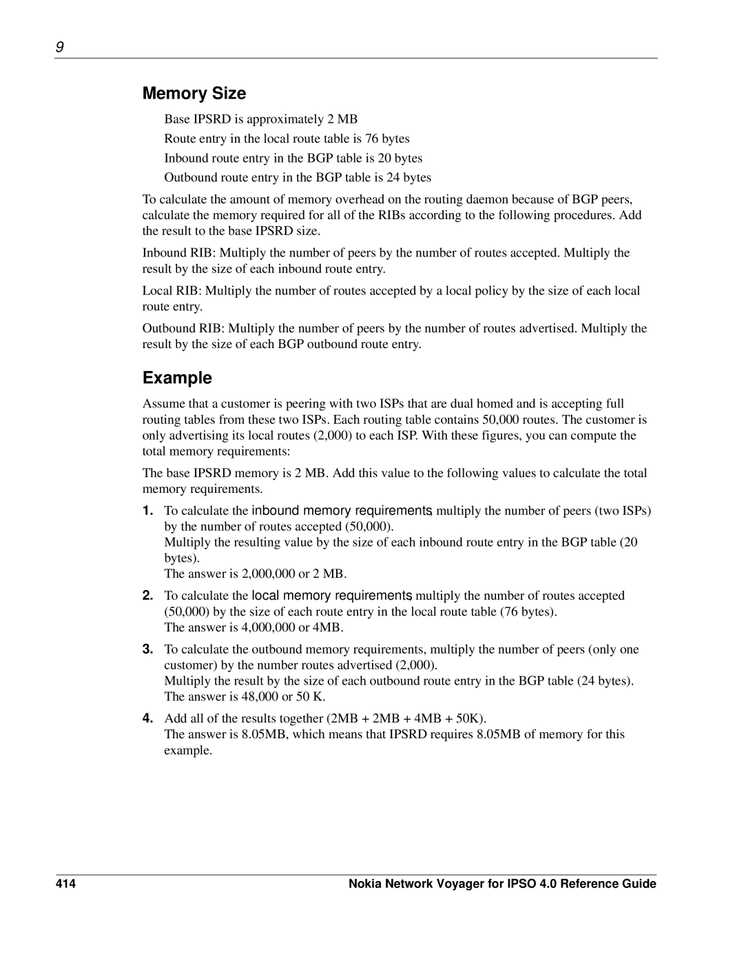 Nokia IPSO 4.0 manual Memory Size, Example, 414 