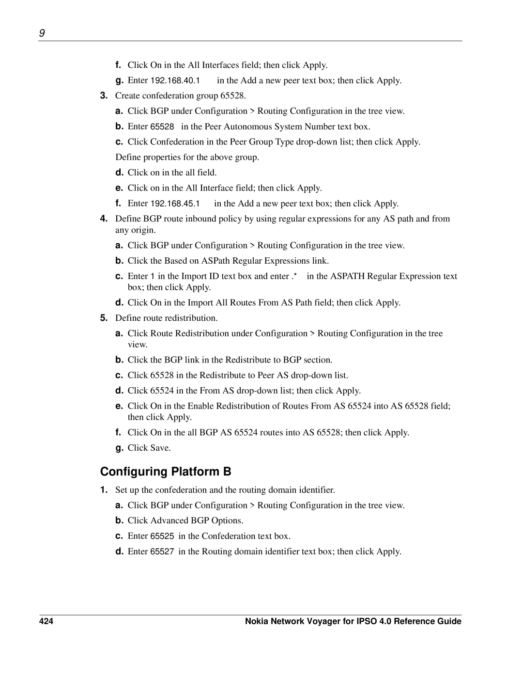 Nokia IPSO 4.0 manual Configuring Platform B, 424 