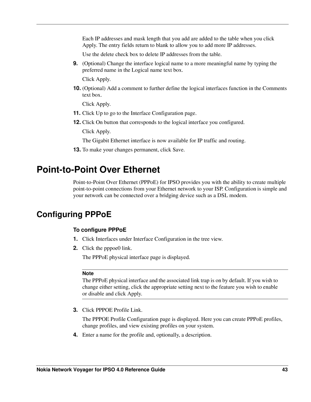 Nokia IPSO 4.0 manual Point-to-Point Over Ethernet, Configuring PPPoE, To configure PPPoE 