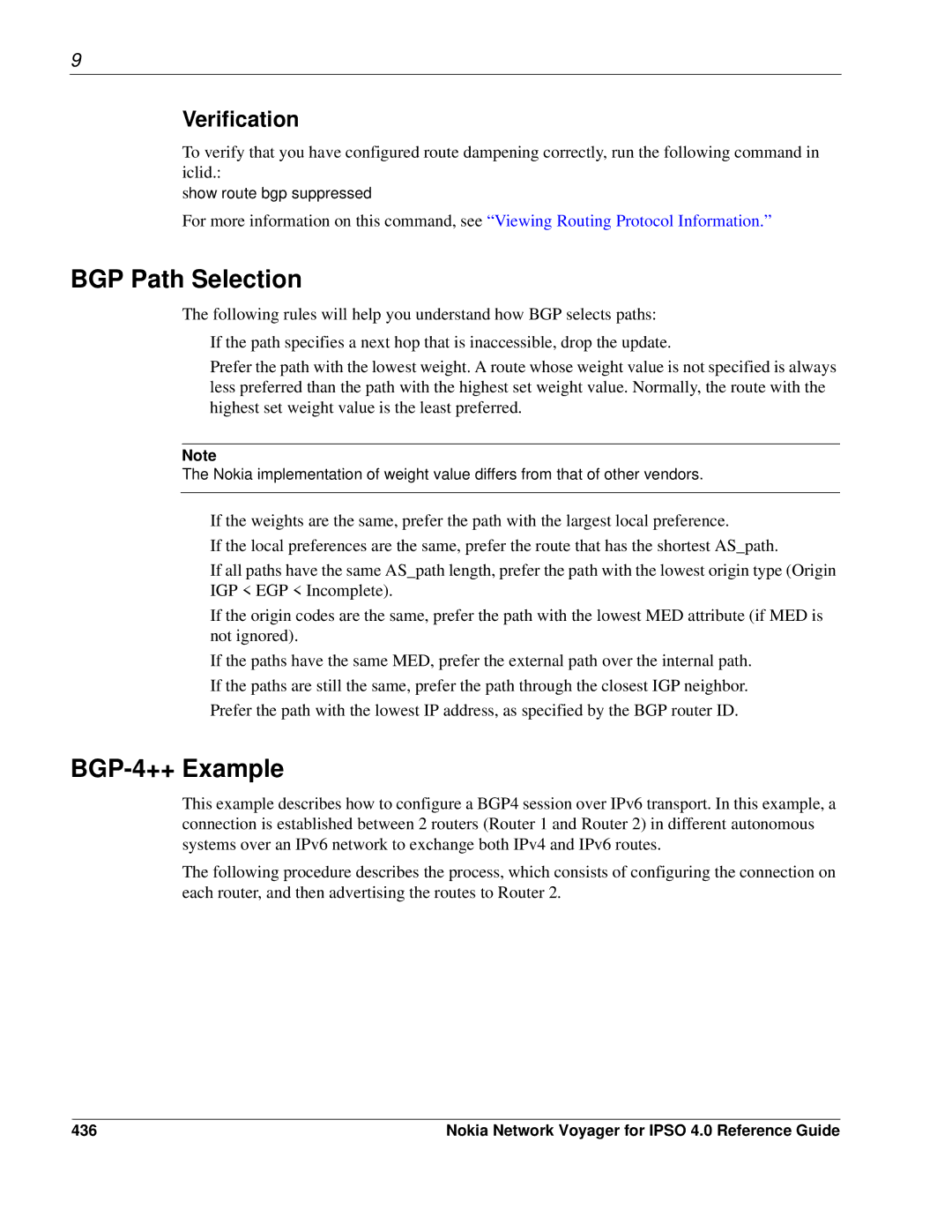 Nokia IPSO 4.0 manual BGP Path Selection, BGP-4++ Example, 436 