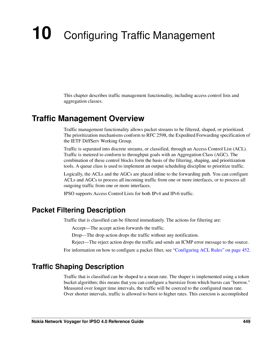 Nokia IPSO 4.0 manual Traffic Management Overview, Packet Filtering Description, Traffic Shaping Description 