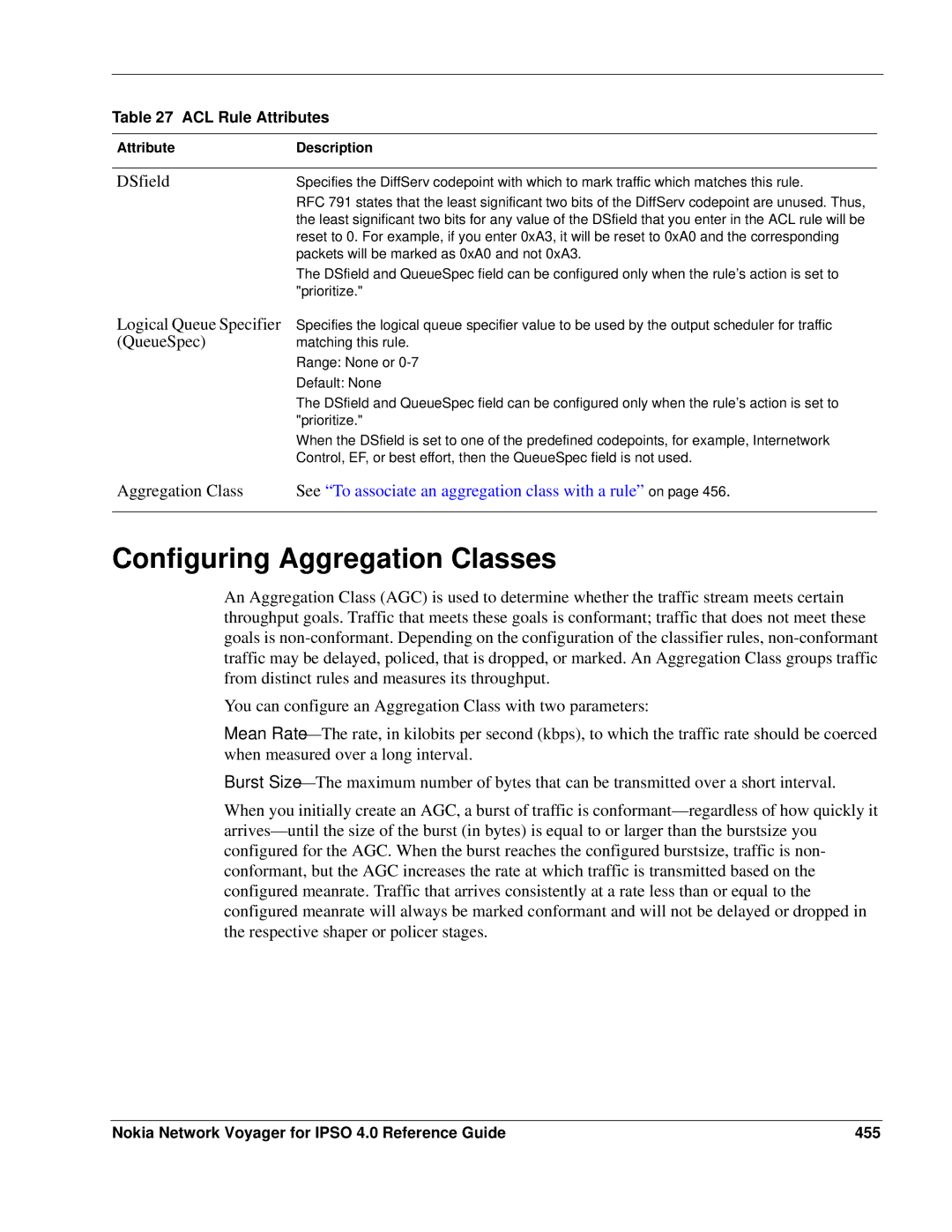 Nokia IPSO 4.0 manual Configuring Aggregation Classes, Nokia Network Voyager for Ipso 4.0 Reference Guide 455 