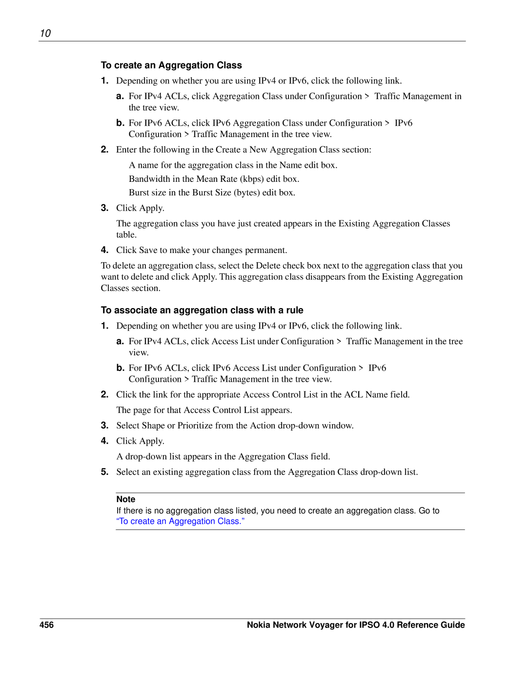 Nokia IPSO 4.0 manual To create an Aggregation Class, To associate an aggregation class with a rule, 456 
