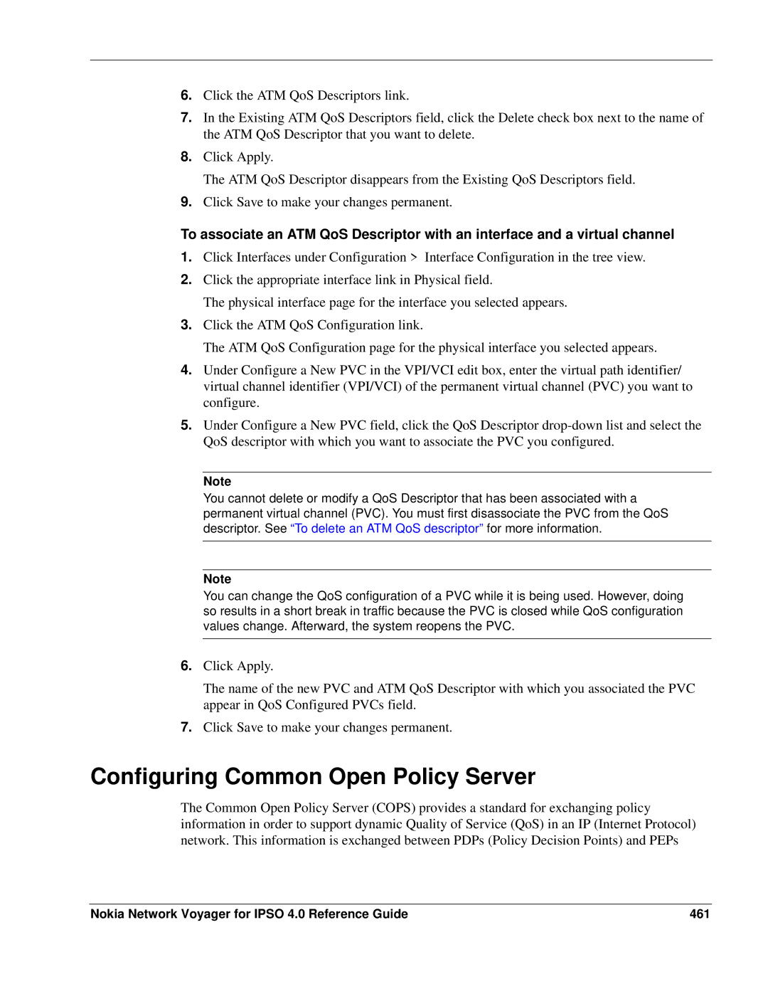 Nokia IPSO 4.0 manual Configuring Common Open Policy Server, Nokia Network Voyager for Ipso 4.0 Reference Guide 461 