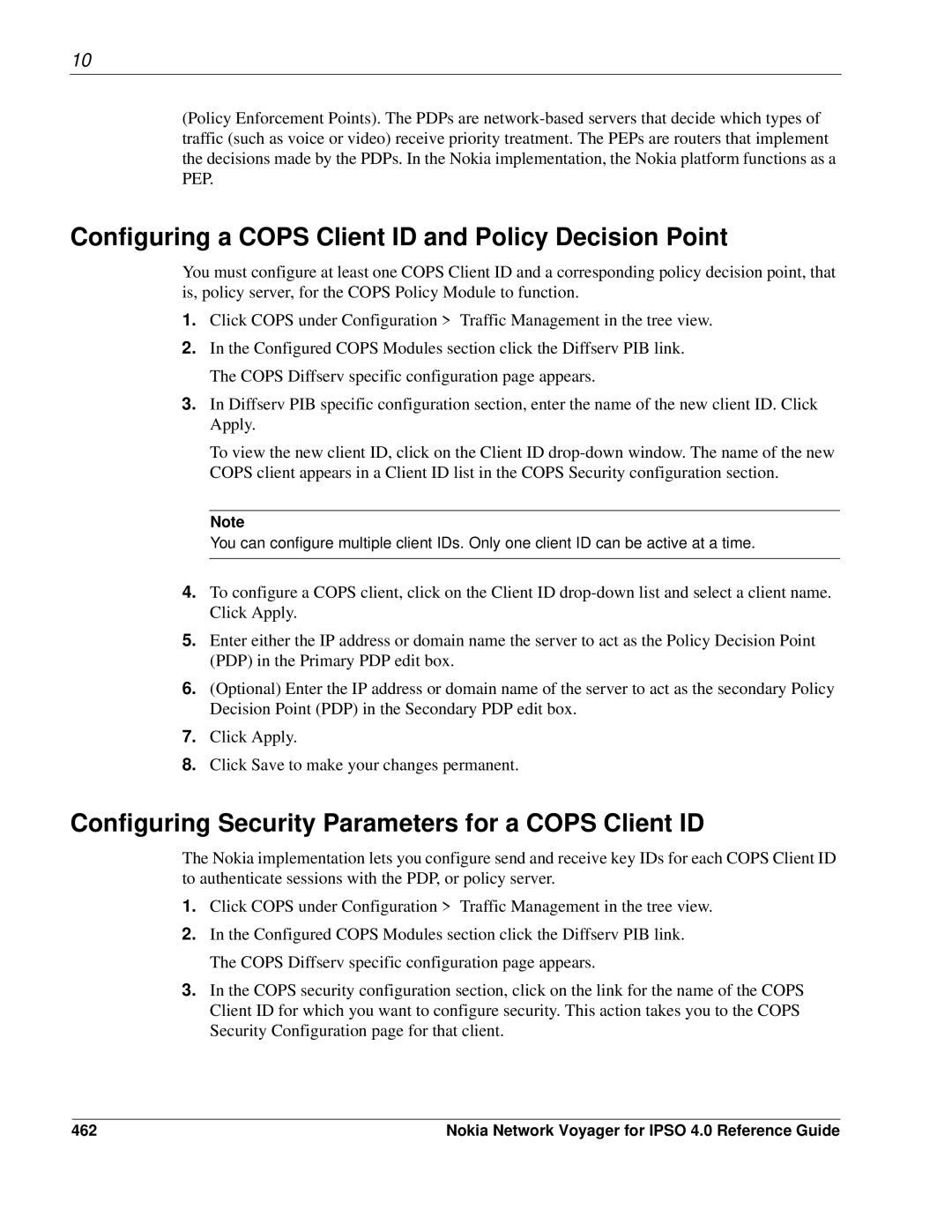 Nokia IPSO 4.0 manual Configuring a Cops Client ID and Policy Decision Point, 462 