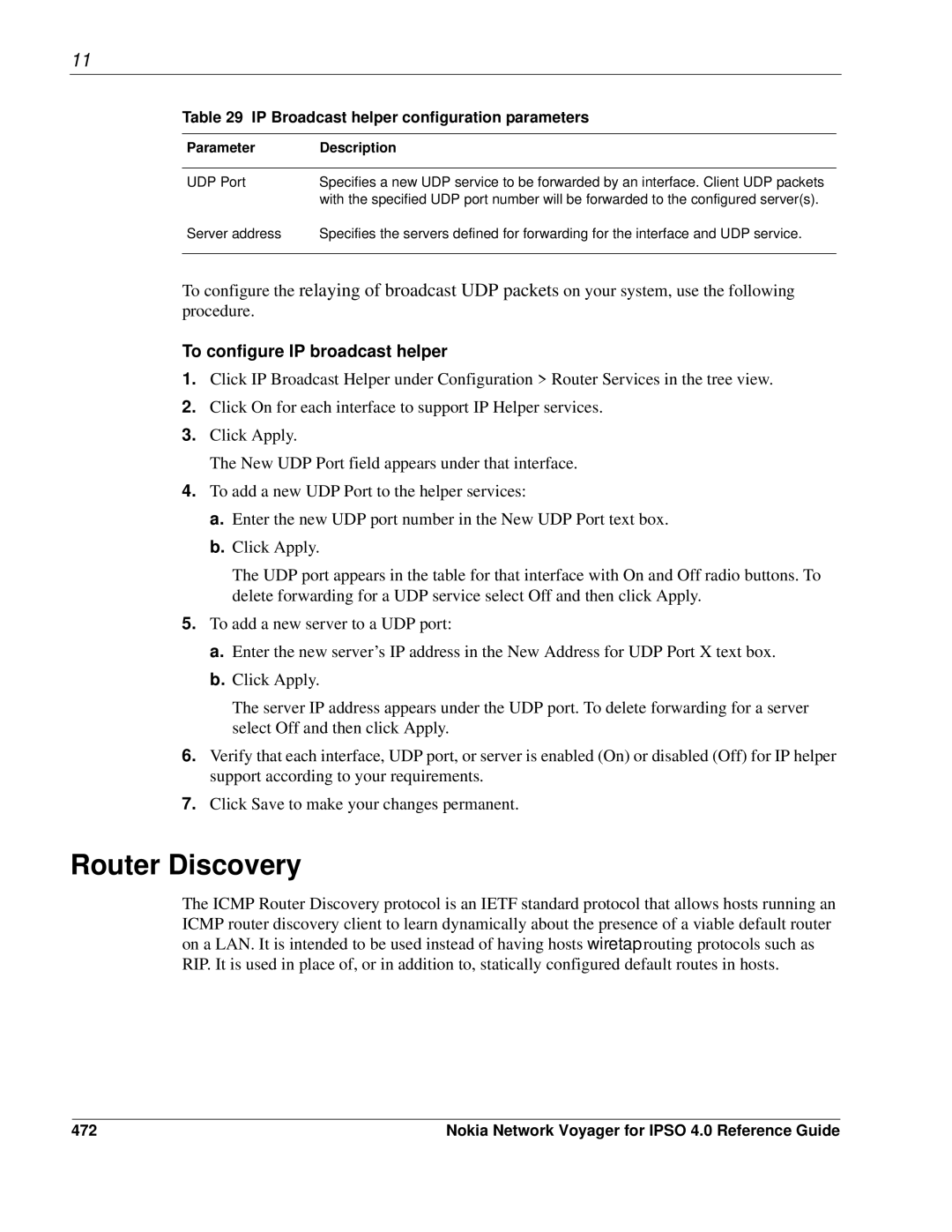 Nokia IPSO 4.0 manual To configure IP broadcast helper, 472 