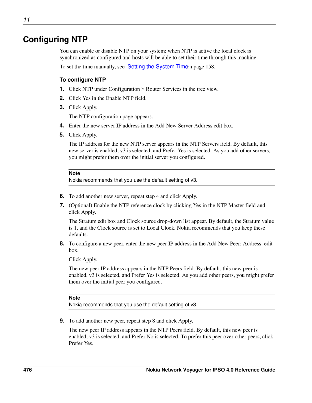 Nokia IPSO 4.0 manual Configuring NTP, To configure NTP, 476 