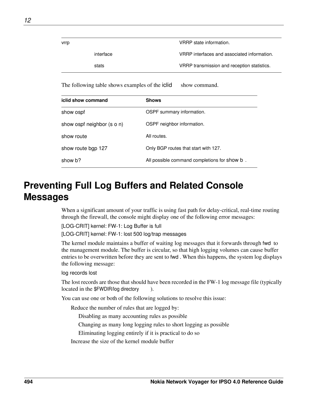 Nokia IPSO 4.0 manual Preventing Full Log Buffers and Related Console Messages, 494 