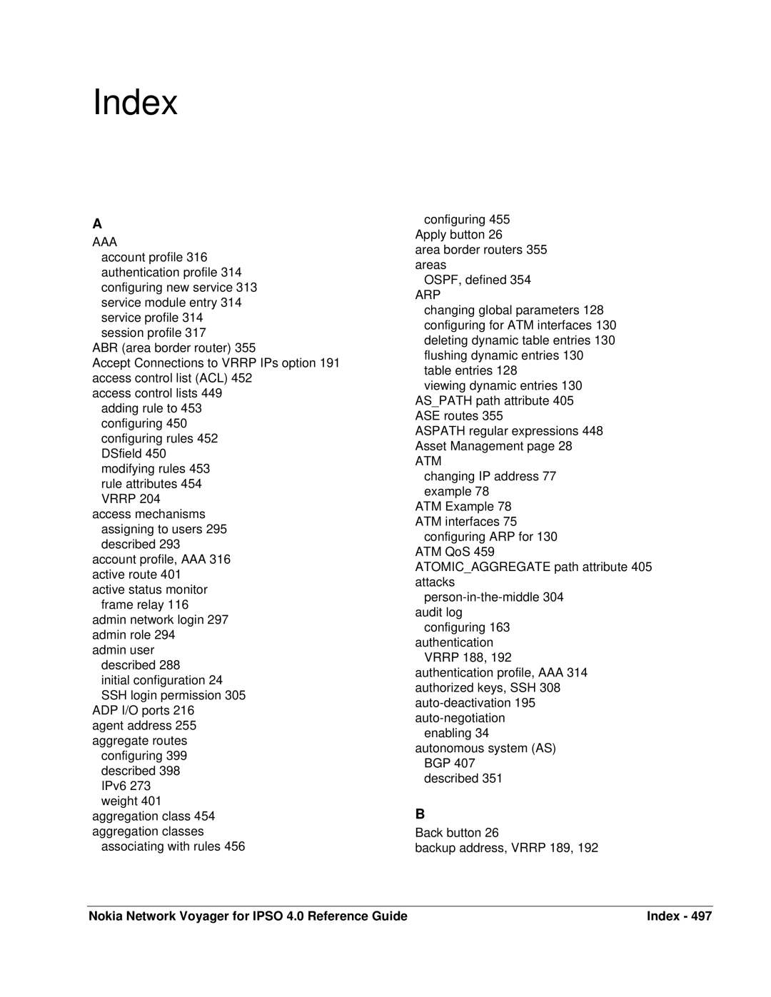 Nokia IPSO 4.0 manual Nokia Network Voyager for Ipso 4.0 Reference Guide Index 