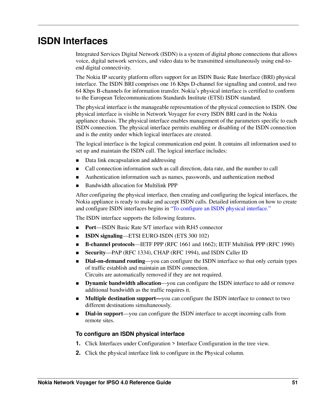 Nokia IPSO 4.0 manual Isdn Interfaces, To configure an Isdn physical interface 