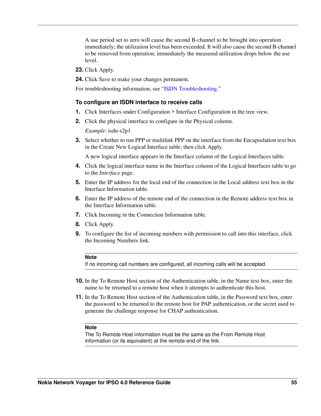 Nokia IPSO 4.0 manual To configure an Isdn interface to receive calls 