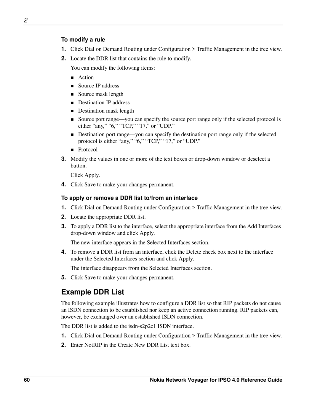 Nokia IPSO 4.0 manual Example DDR List, To modify a rule, To apply or remove a DDR list to/from an interface 