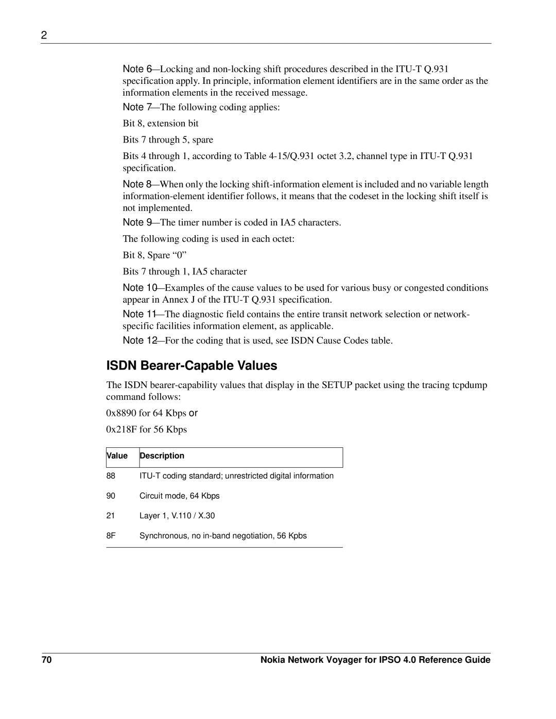 Nokia IPSO 4.0 manual Isdn Bearer-Capable Values, Value Description 