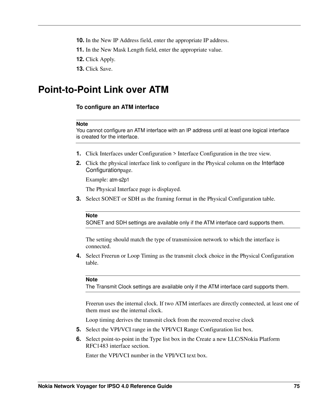 Nokia IPSO 4.0 manual Point-to-Point Link over ATM, To configure an ATM interface 