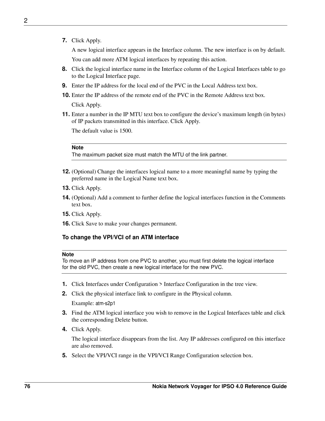 Nokia IPSO 4.0 manual To change the VPI/VCI of an ATM interface 