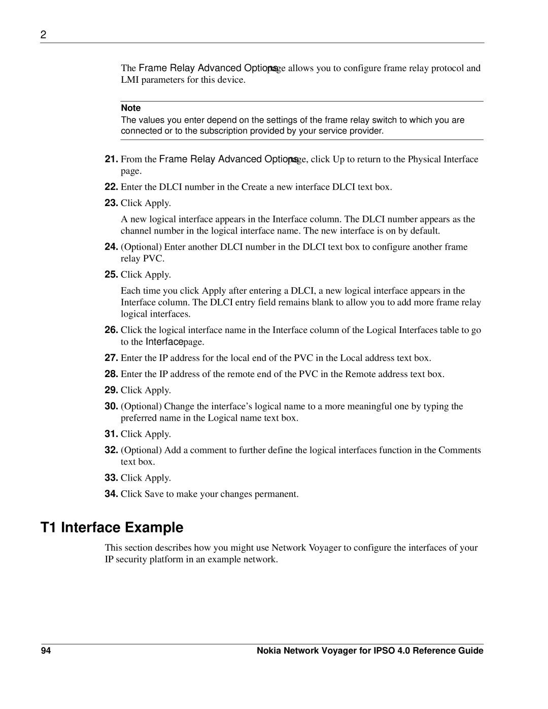 Nokia IPSO 4.0 manual T1 Interface Example 