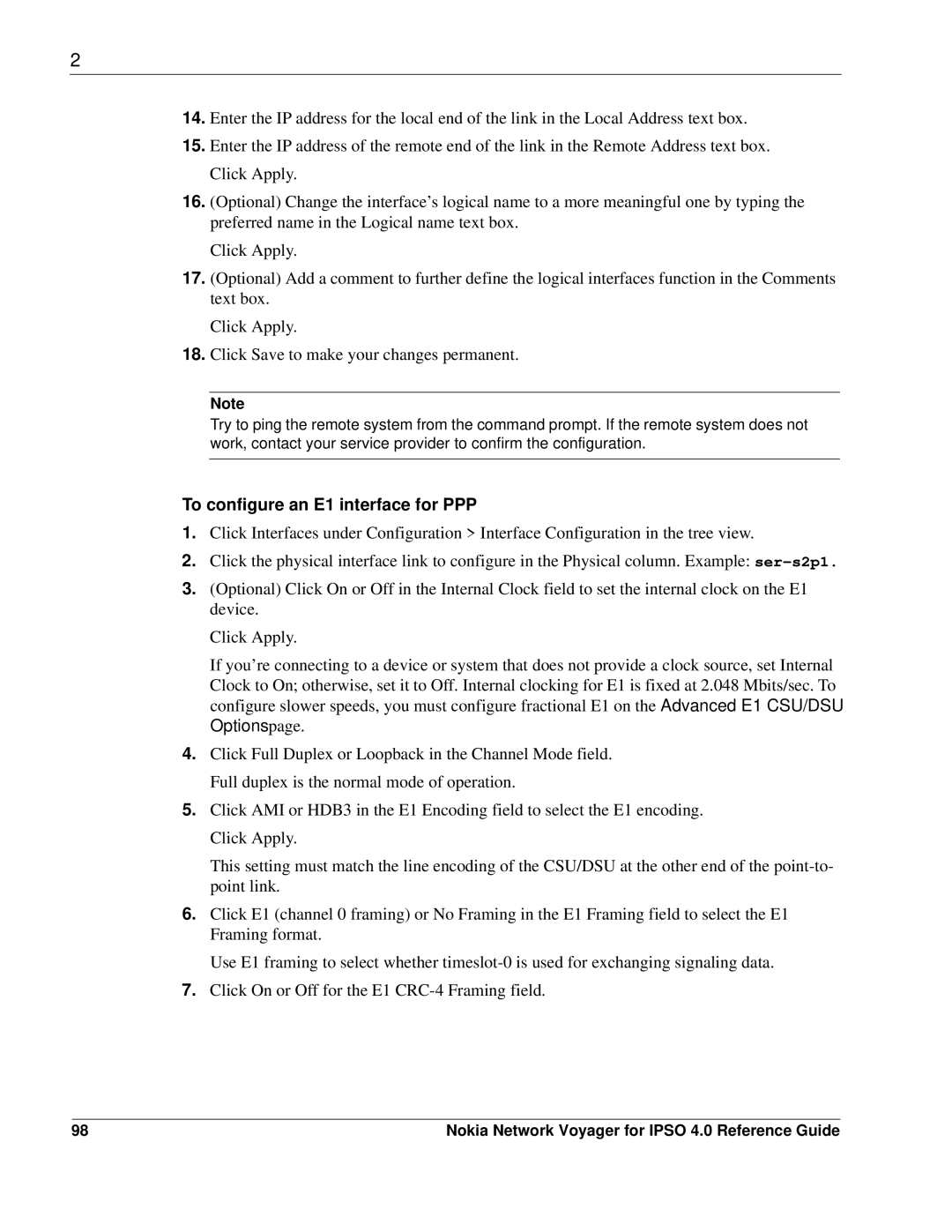 Nokia IPSO 4.0 manual To configure an E1 interface for PPP 