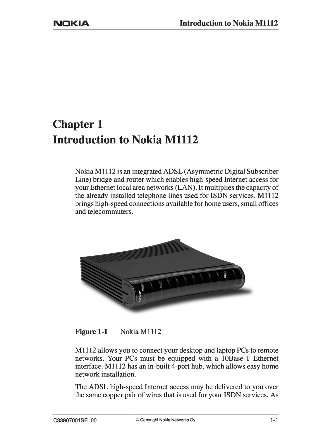 Nokia manual Chapter Introduction to Nokia M1112 