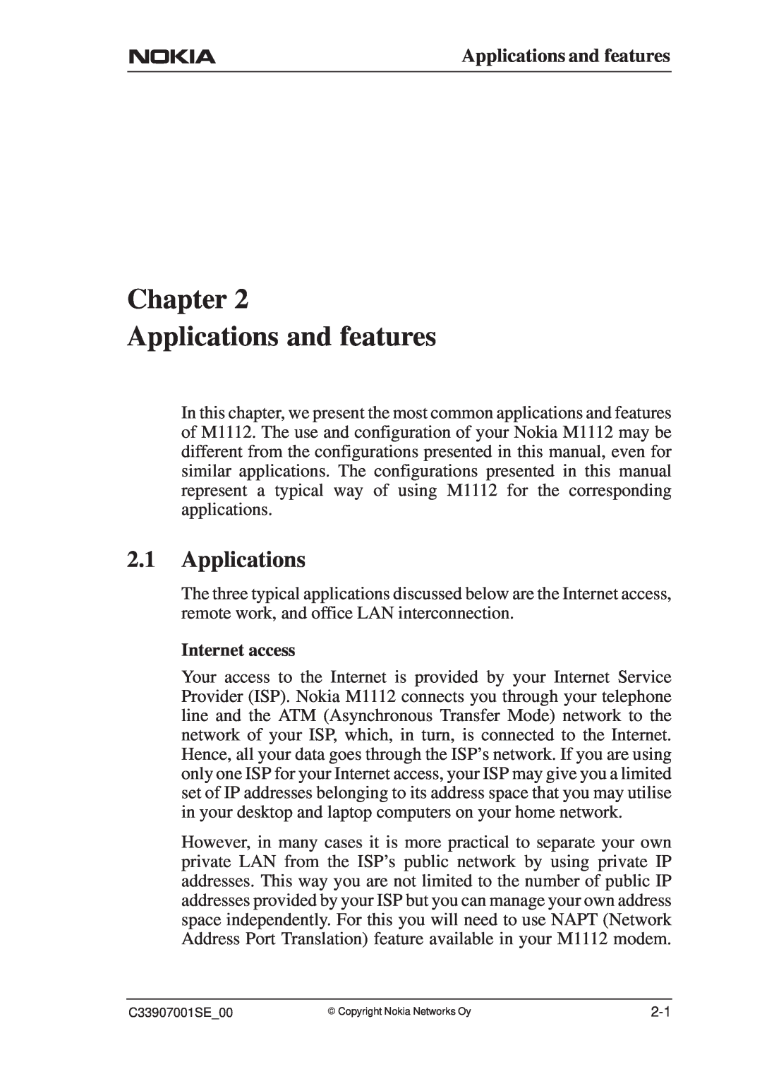 Nokia M1112 manual Chapter Applications and features 