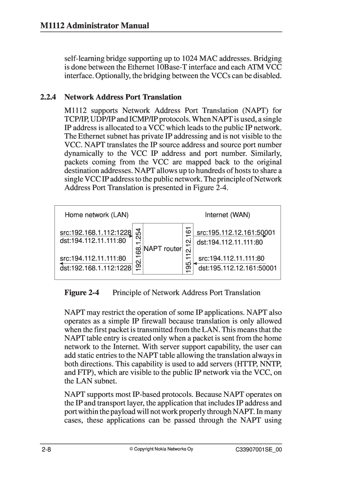 Nokia manual M1112 Administrator Manual, Network Address Port Translation 