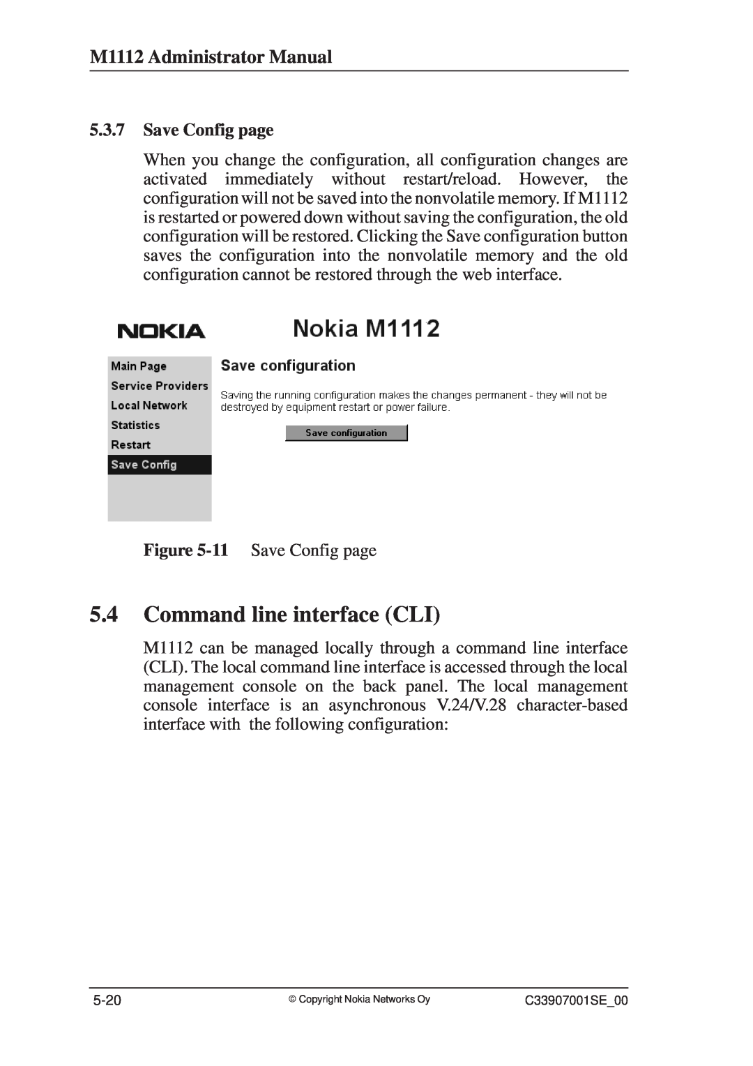 Nokia manual Command line interface CLI, M1112 Administrator Manual, Save Config page 