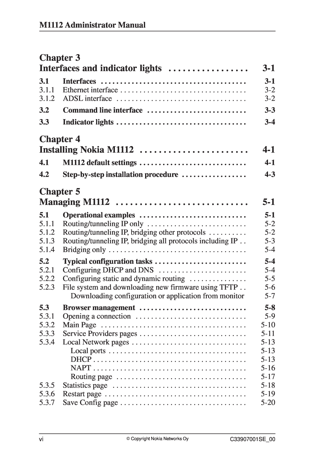 Nokia Interfaces and indicator lights, Installing Nokia M1112, Managing M1112, Chapter, M1112 Administrator Manual 