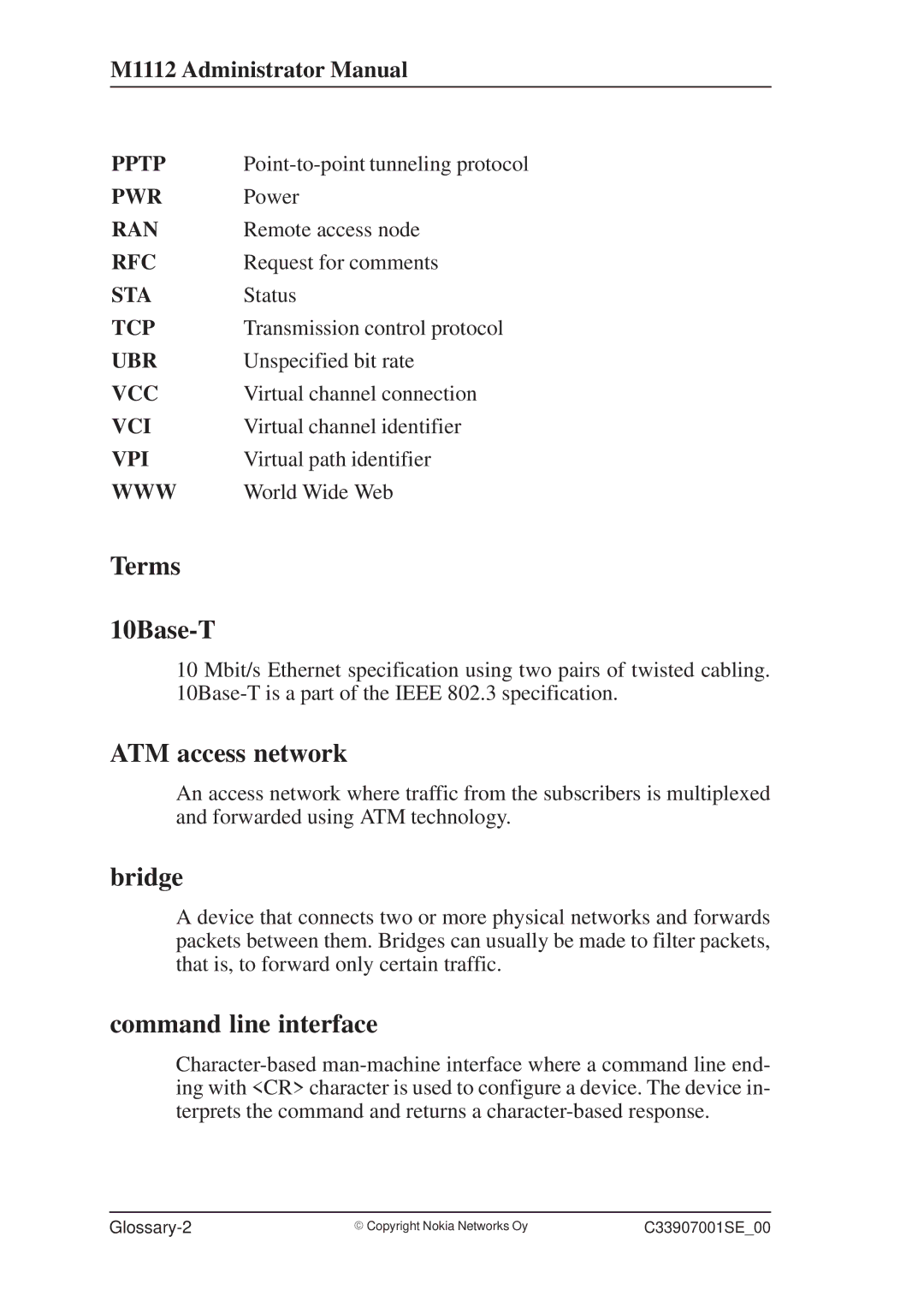 Nokia M1112 manual Terms 10Base-T 