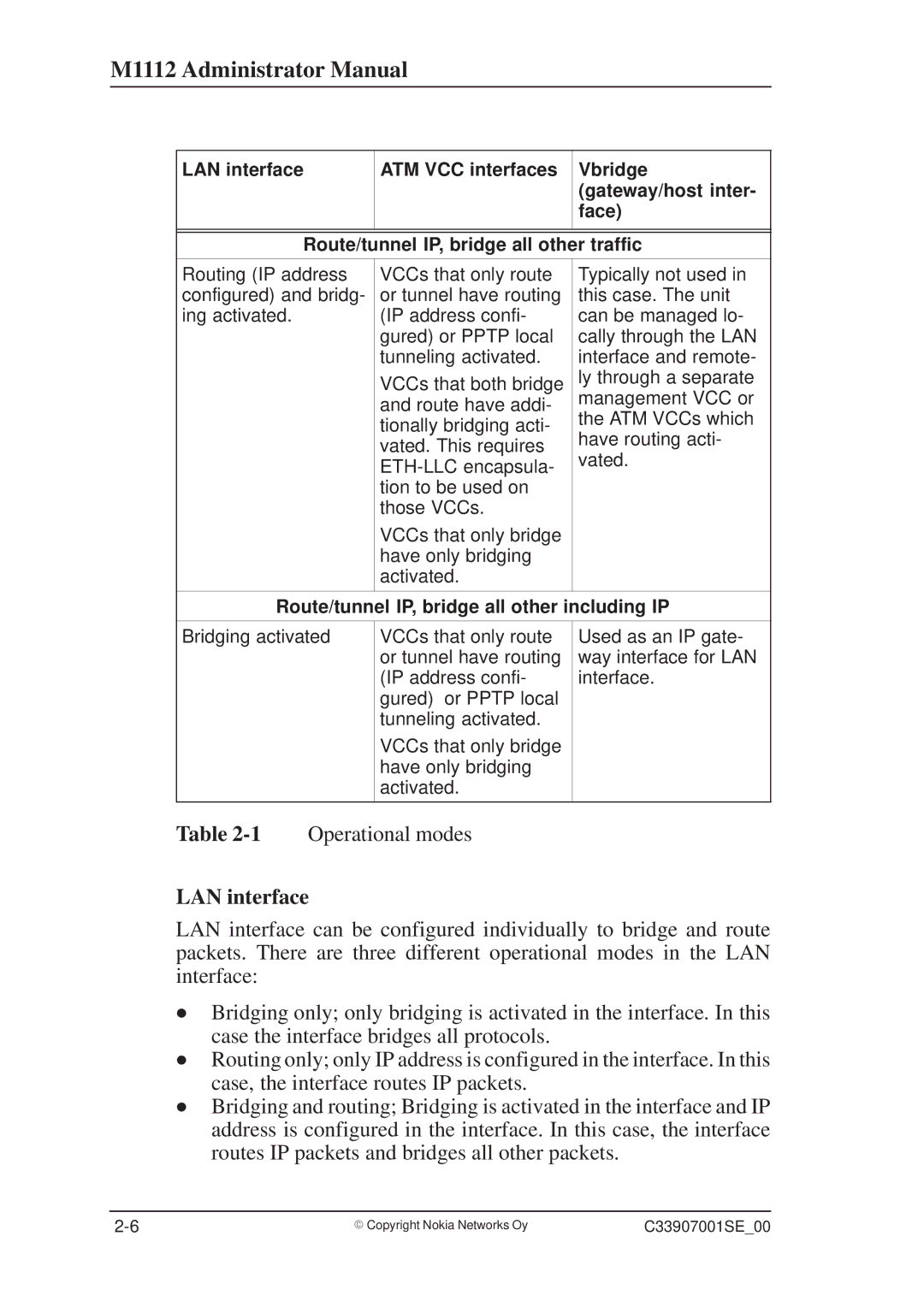 Nokia M1112 manual LAN interface, Route/tunnel IP, bridge all other including IP 