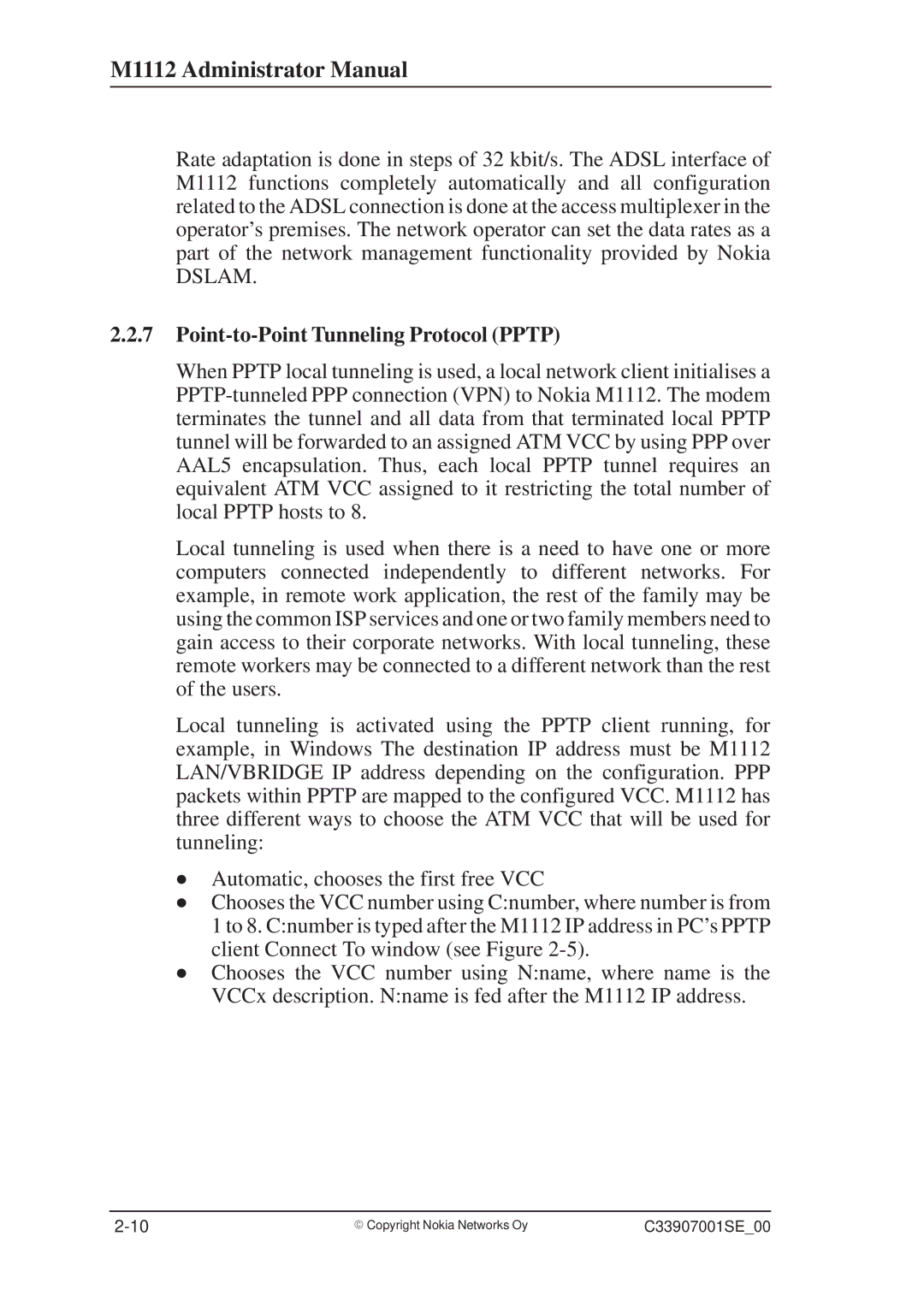 Nokia M1112 manual Point-to-Point Tunneling Protocol Pptp 