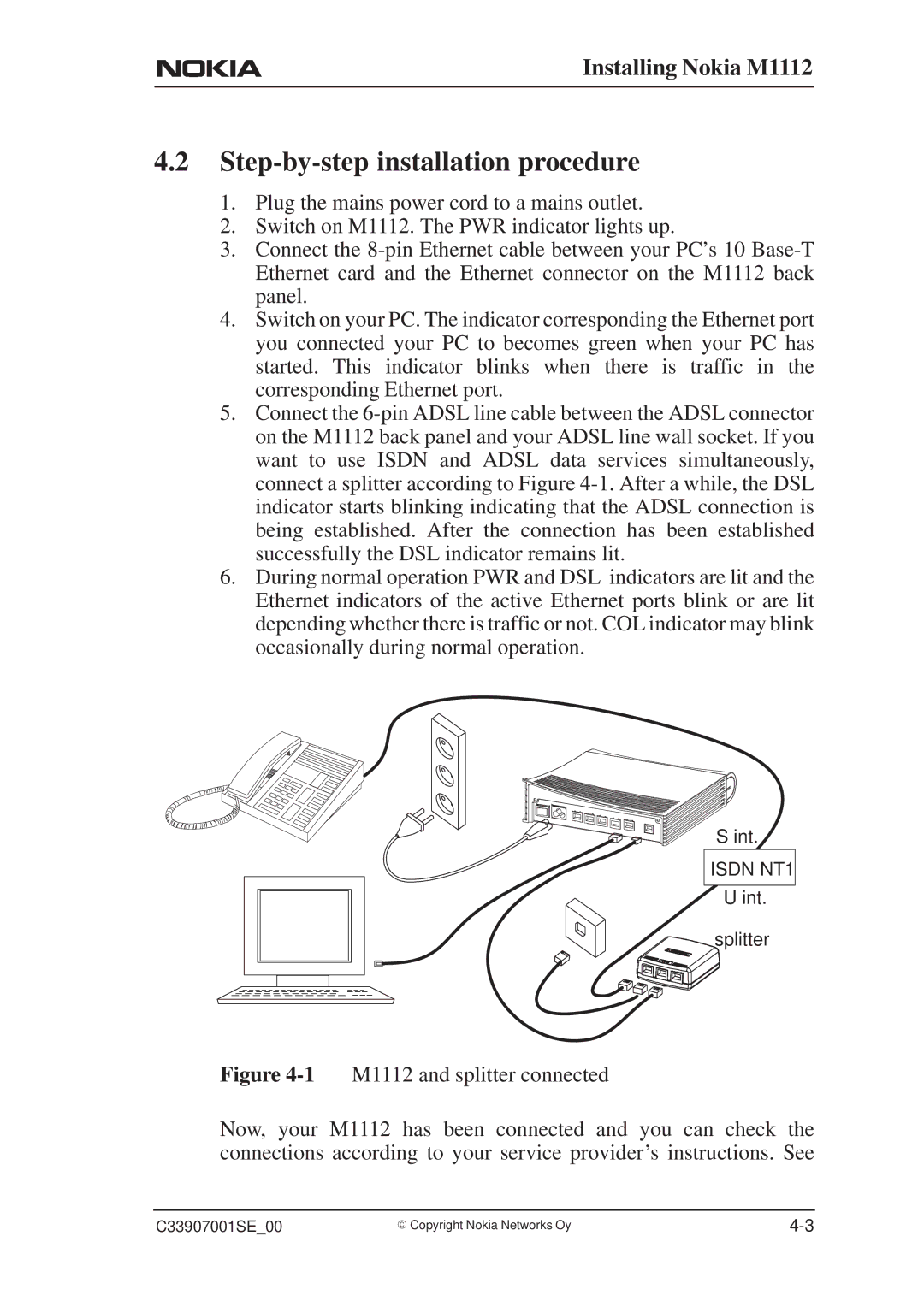 Nokia M1112 manual Step-by-step installation procedure 